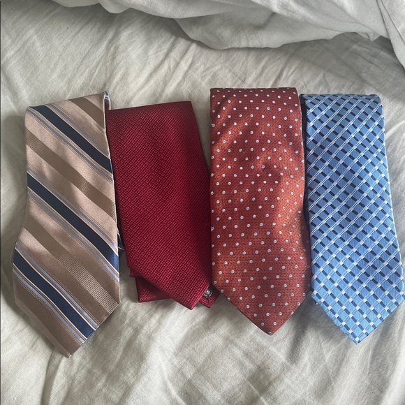 None Other - Elegant Men's Tie Set - Brown, Red, Orange, Blue